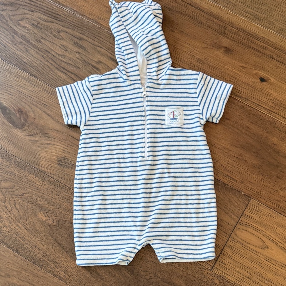 Kissy Kissy Blue and White Striped Bodysuit
